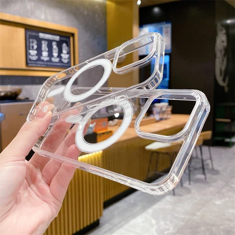 Оригинальный прозрачный чехол для Magsafe Magnectic Wireless Charge Case для iPhone 16 13 12 Mini 11 14 15 Pro Max 7 8 Plus XR XS акриловый чехол