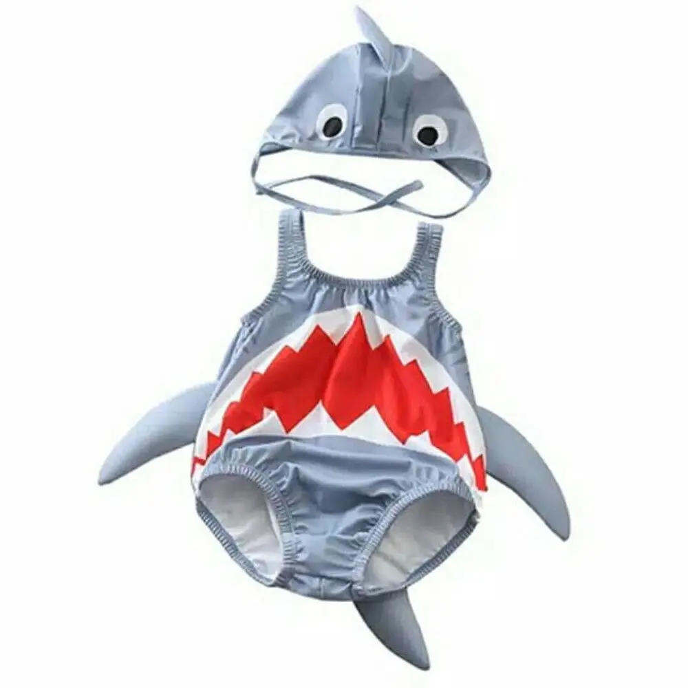 

2PCS Toddler Baby Girl Boy Swimwear Shark Costume Swimsuit Bikini Set Beachwear Cute Clothes