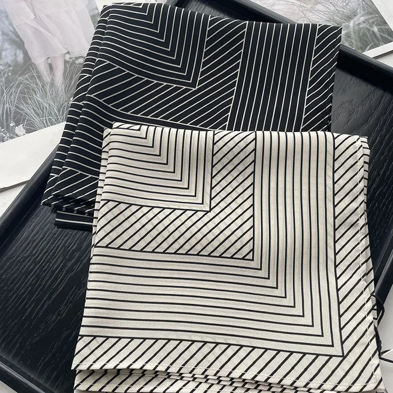 

Double Crepe Silk Scarf for Women, Simple Lines, Casual Square Scarf, Sunscreen Shawl, Scandinavian