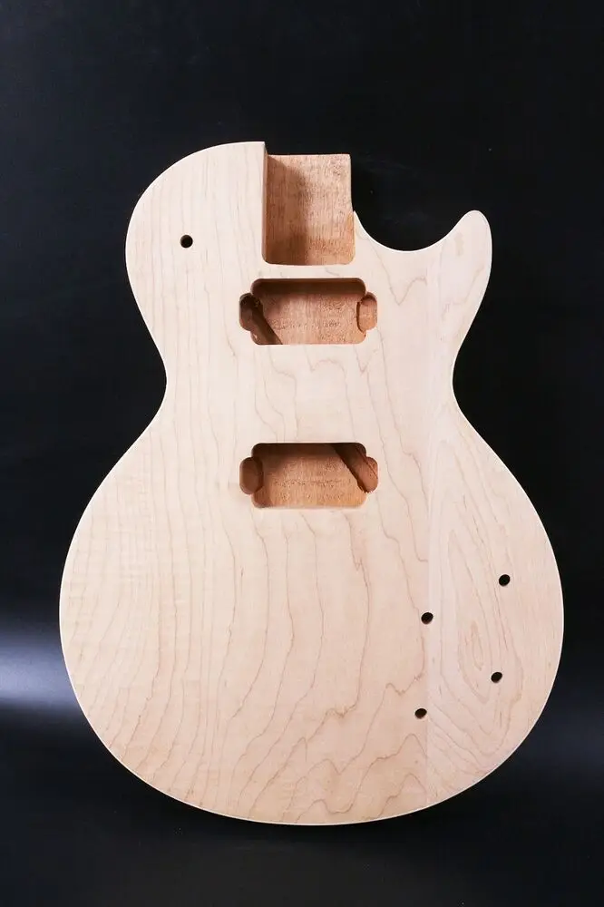 

Yinfente Unfinished LP Style Guitar Body for DIY Mahogany Bottom Maple Cap P90 Pickup Bolt on Heel Perforated High Quality