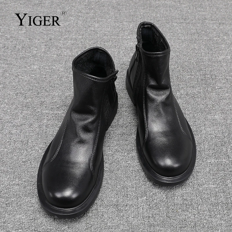 

YIGER Men's Ankle Boots Man Chelsea Boots Genuine Leather Male Martins Casual Boots Winter With fur Warm 2022 Spring Chelsea