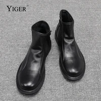 yiger mens ankle boots man chelsea boots genuine leather male martins casual boots winter with fur warm 2022 spring chelsea