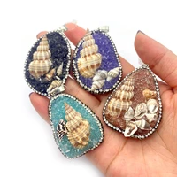 irregular resin inlaid conch color pendant 30 60mm rhinestone edge charm fashion jewelry diy making necklace earring accessories