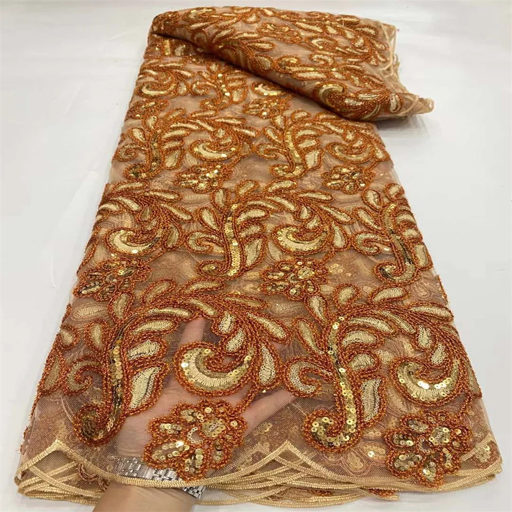 

Gold African Pearl Lace Fabric 2022 High Quality Lace Nigerian Tulle Net Lace Fabrics Sequins For Wedding Dress Sewing d22-81