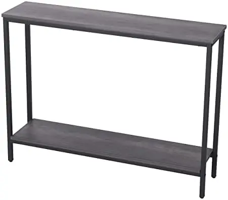 

Industrial Sofa Console Table for Living Room, Office (Dark Grey, Double Layer)