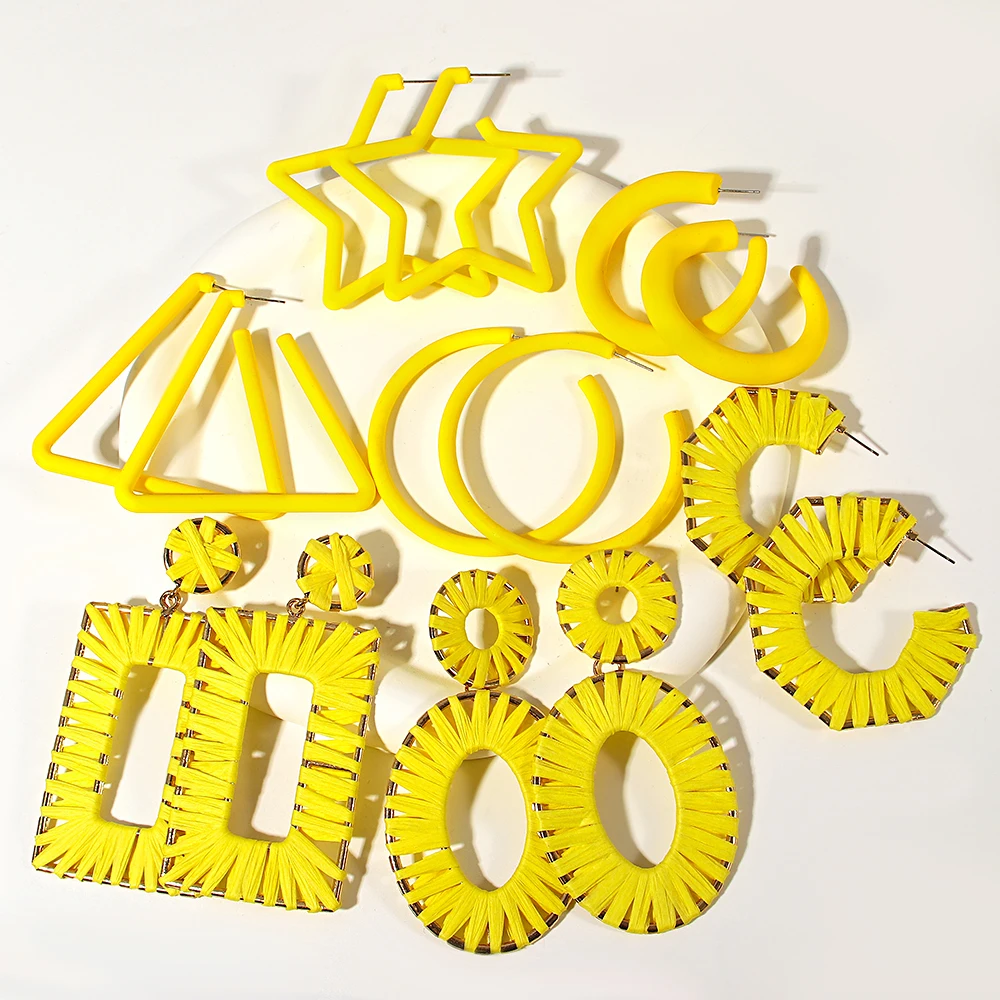 Женские квадратные серьги-подвески AENSOA из рафии ручной работы Необычные