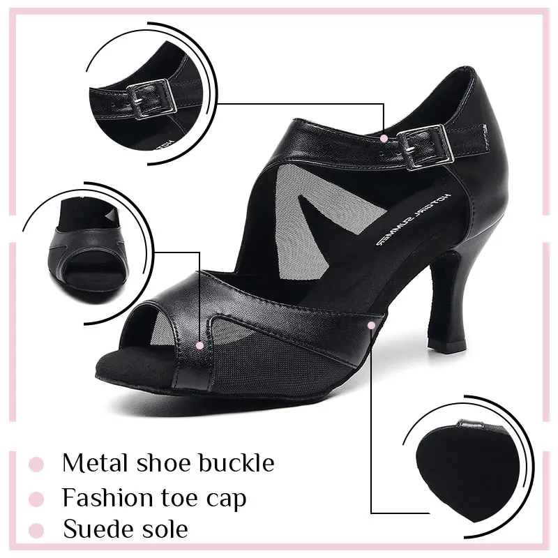 Latin Dance Cha Cha Tango Dance Shoes New Black High-Heeled Dance Shoes Indoor And Outdoor Customizable Large Size