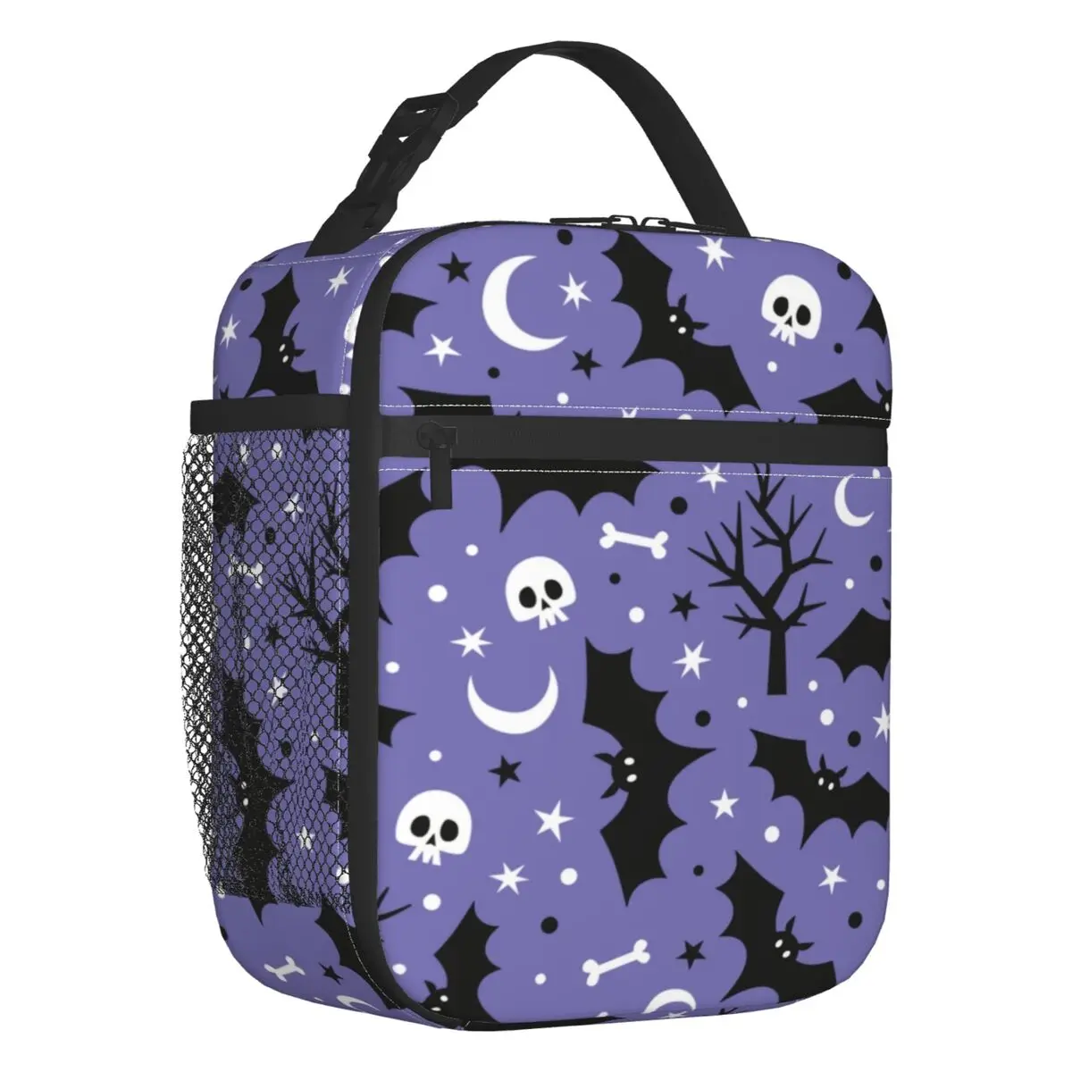 Halloween Spooky Bats Skull Portable Lunch Boxes for Women Goth Occult Witch Thermal Cooler Food Insulated Lunch Bag Kids School