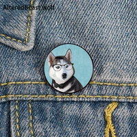mr siberian husky printed pin custom funny brooches shirt lapel bag cute badge cartoon cute jewelry gift for lover girl friends