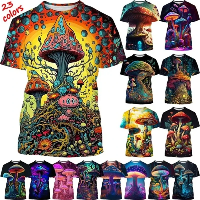

Summer Mushroom 3D Printing T-Shirt Plant Pattern Round Neck Short Sleeve Forest Fashion Casual Unisex Tops Tshirt High Quality