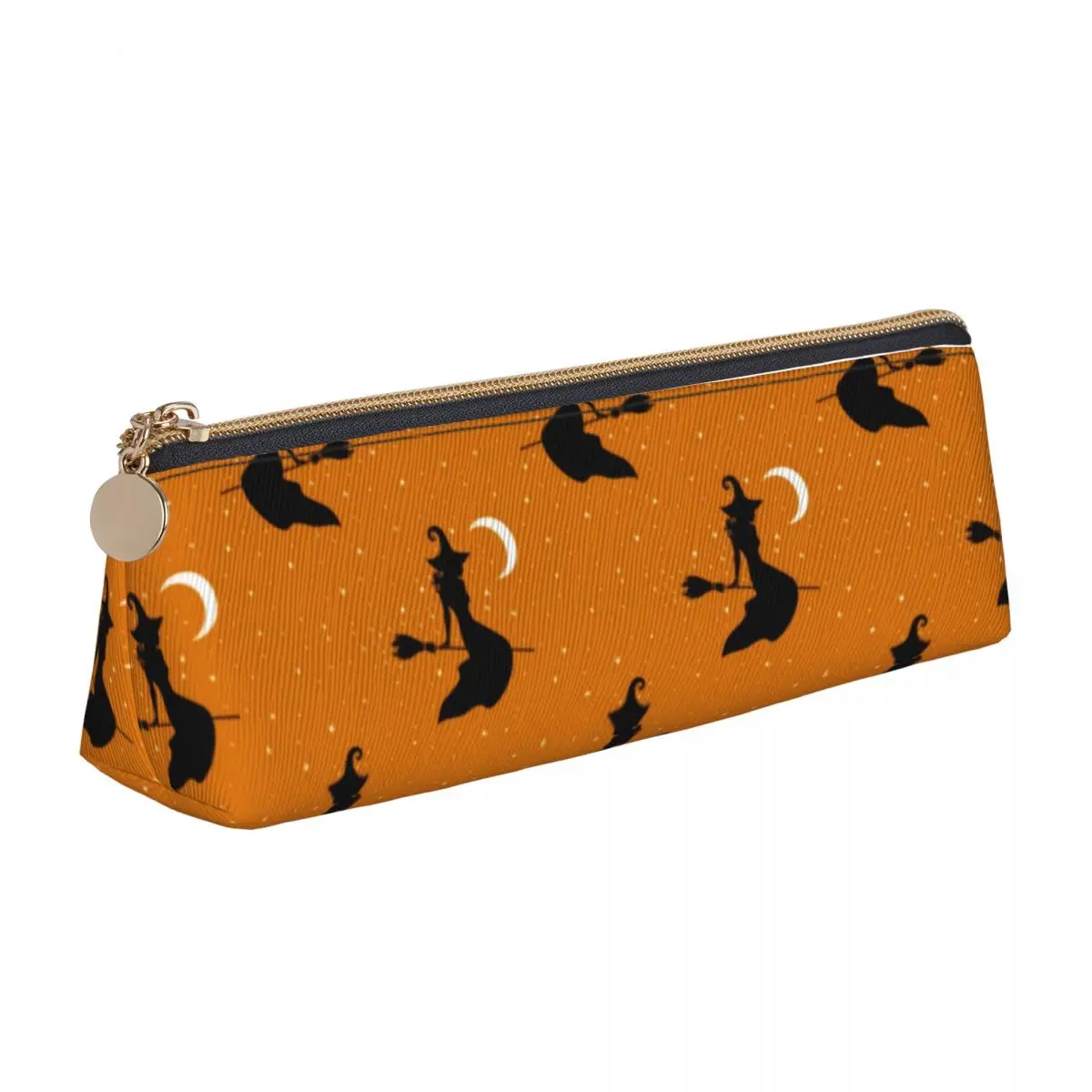 

Creepy Witch Spooky Leather Pencil Case Halloween Print University For Teens Pencil Box Kawaii Large Capacity Triangle Pen Bags