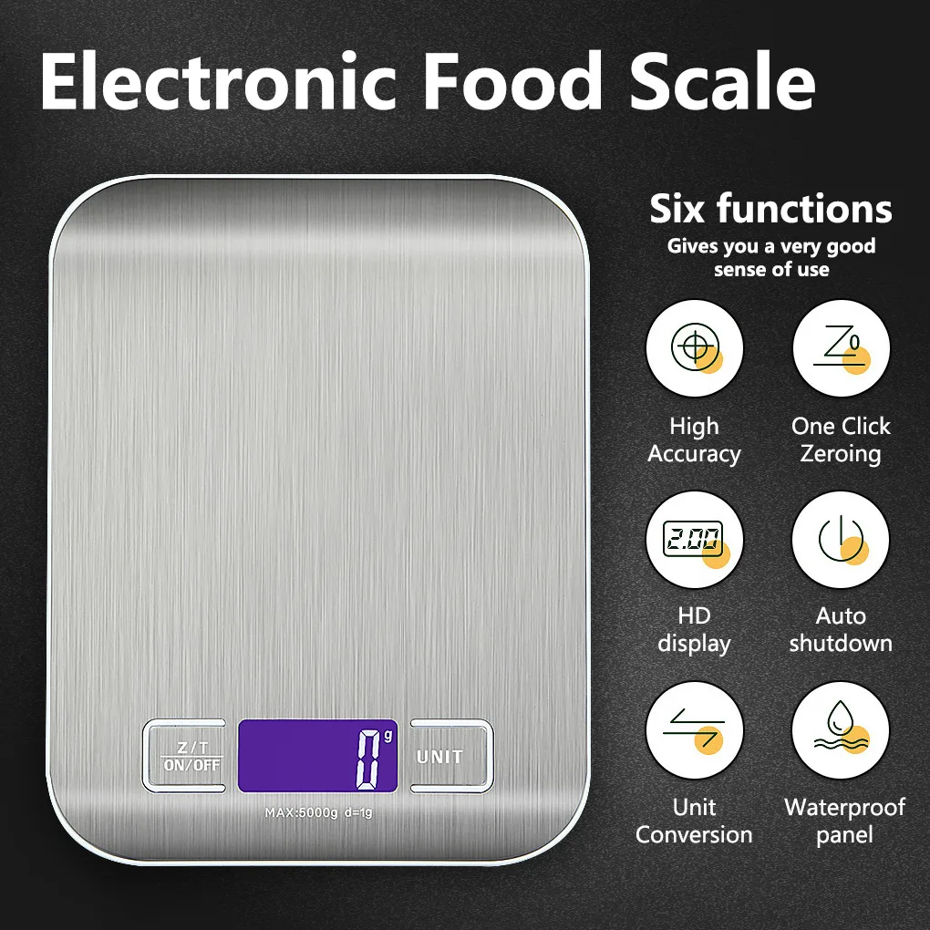 

Digital Food Kitchen Scale 10kg Weight Multifunction Scale Measures Cooking Baking 1g/0.1oz Precise Graduation Stainless Steel