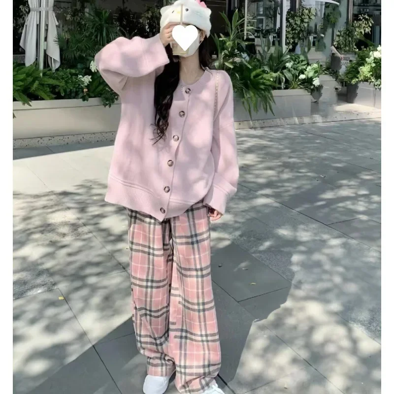 Оригинальный вязаный свитер женский свободный однотонный Комплект из трех