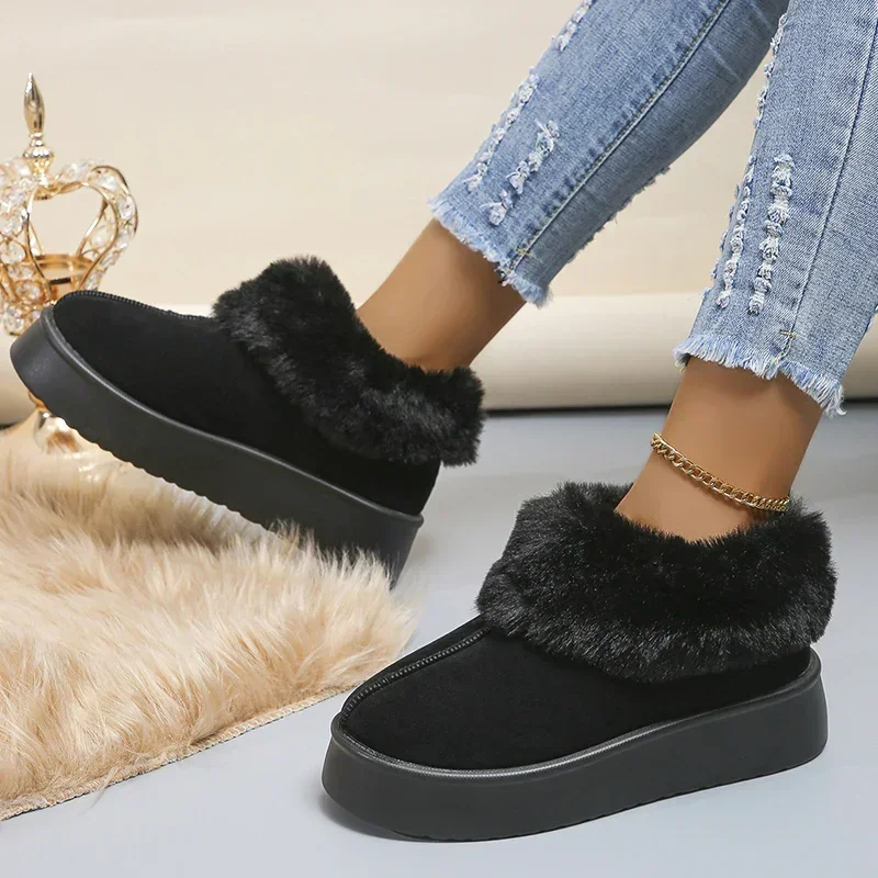 Теплые зимние ботинки на толстой плюшевой подкладке женские платформе из