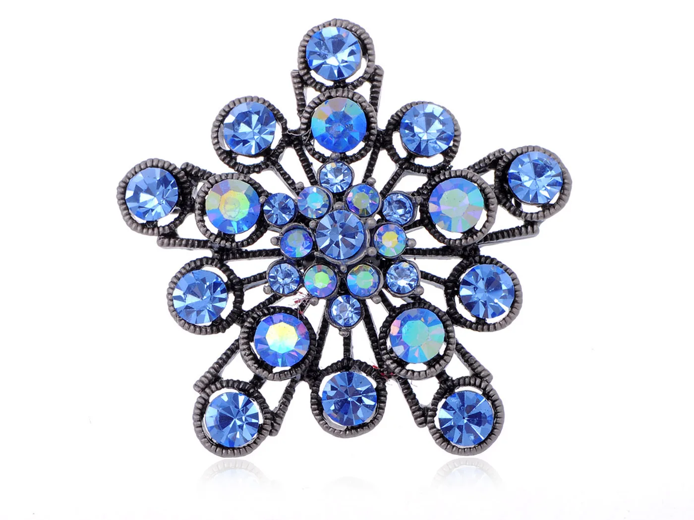 

Sapphire Crystal Rhinestone Brooch Pin 2 Layer Filigree Flower Starburst