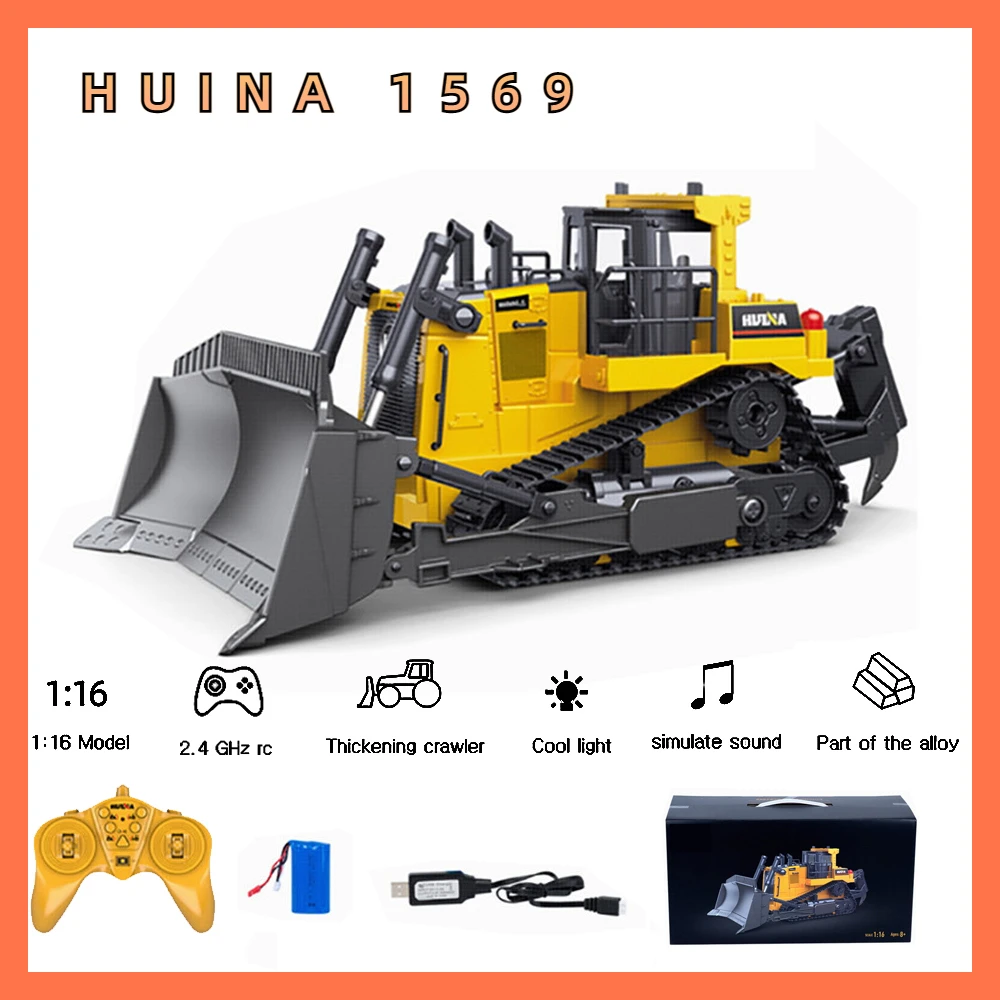 

Бульдозер HUINA, 9 каналов, Радиоуправляемый автомобиль, масштаб 1/16, строительный вилочный погрузчик, тяжелый экскаватор, горячие детские игрушки, подарки