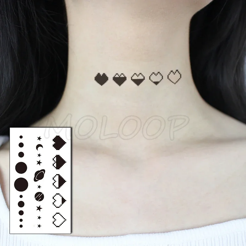 Тату-наклейка с созвездиями сердечками луной планетами