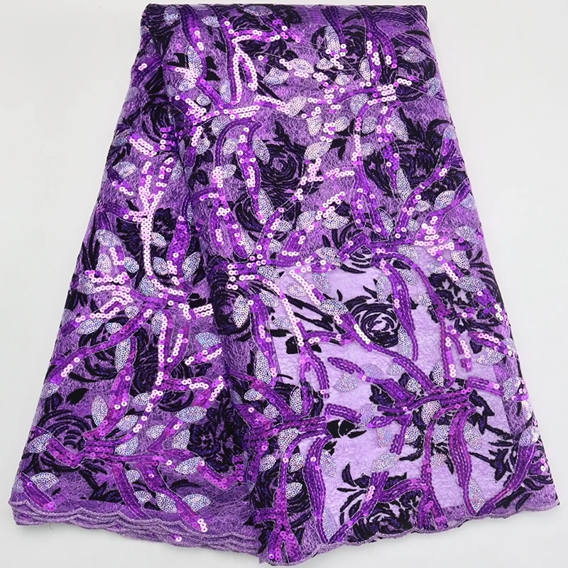 

Фиолетовая французская вышивка, тюль, кружевная ткань 2023, Высококачественная африканская сетчатая ткань с блестками, нигерийский материал для свадебного платья