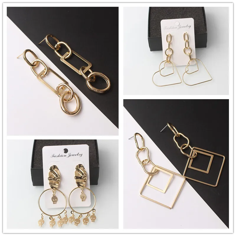 

Punk Metal Women Drop Earrings Exaggerated Gold Color Dangle Earrings pendientes Geometric Statement Heavy Long Hanging Earrings