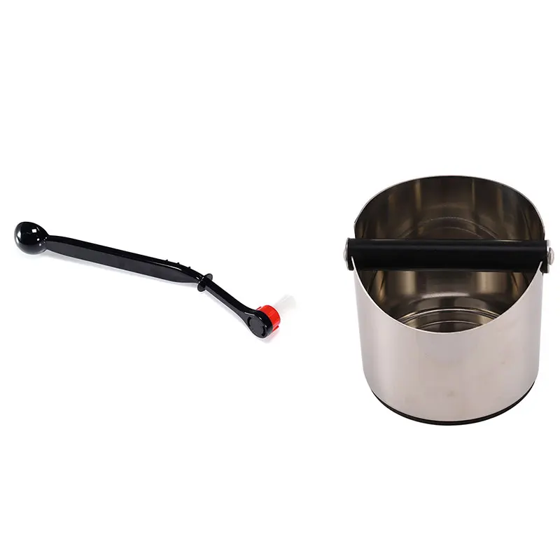 

2 In 1 Coffee Machine Brush Nylon Espresso Coffee Grinder Brushes & Stainless Coffee Tamper Knock Box Deep Bent Design