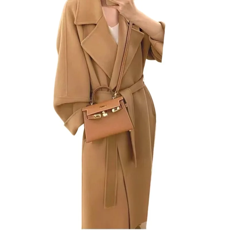 Двустороннее шерстяное пальто для женщин на осень и зиму средней длинной длины