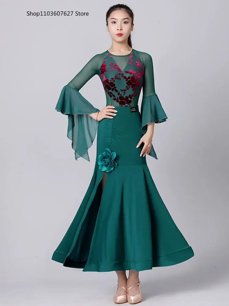 Новая длинная юбка для бальных танцев современные танцы новый женский зеленый