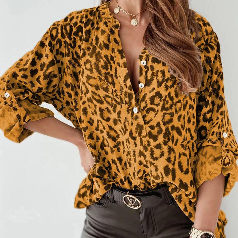 

Leopard Print Blouse Women Elegant Streetwear Sexy Casual Shirt Spring Fashion Long Sleeve Tops Loose Shirts Mlusas Mmujer 19170