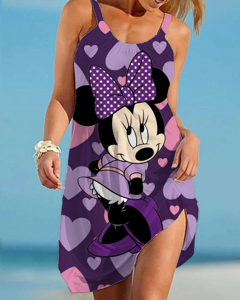 Летняя ночная рубашка с принтом Диснея женское модное пляжное платье на бретелях