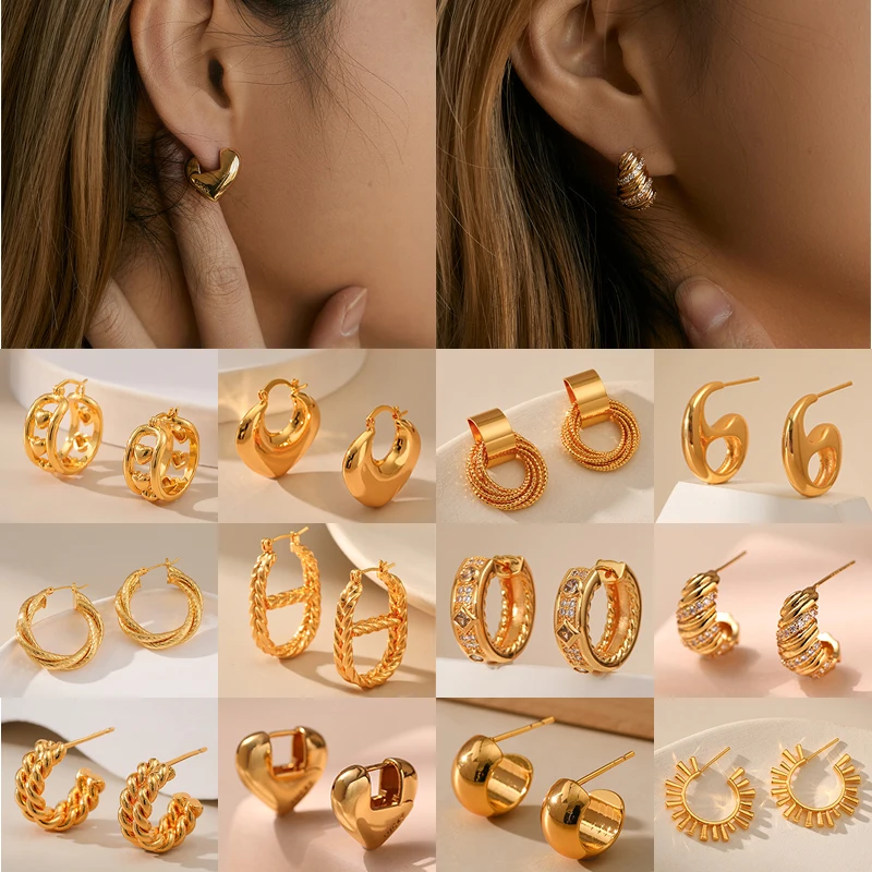 

Trendy Geometric Twisted Thick Hoop Earrings Women Punk Ear Female Retro Earring Jewelry Gift