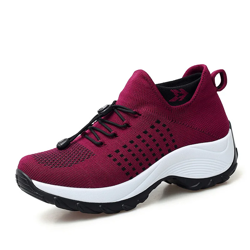 Explosive Large Size Women's Shoes Mom Rocking Socks Casual Fly Weaving Women's  Lacing Thick Bottom Shoes Sneakers Heightened