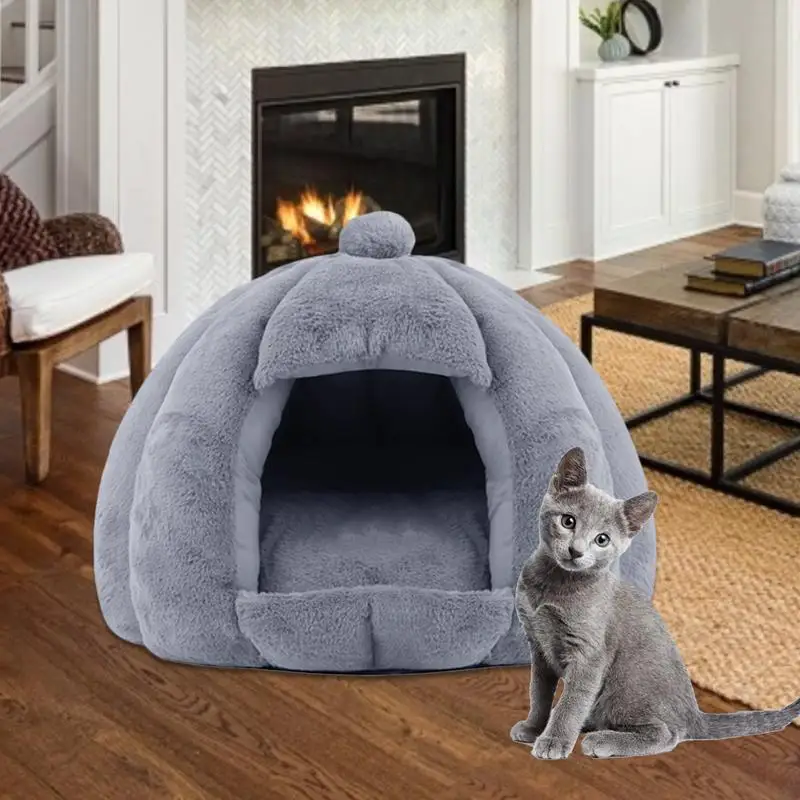 

Cat Cave Bed Fluffy Cat Tent With Removable Cushioned Pillow Anti-Slip Bottom Design Freestanding Warm Puppy House For Indoor