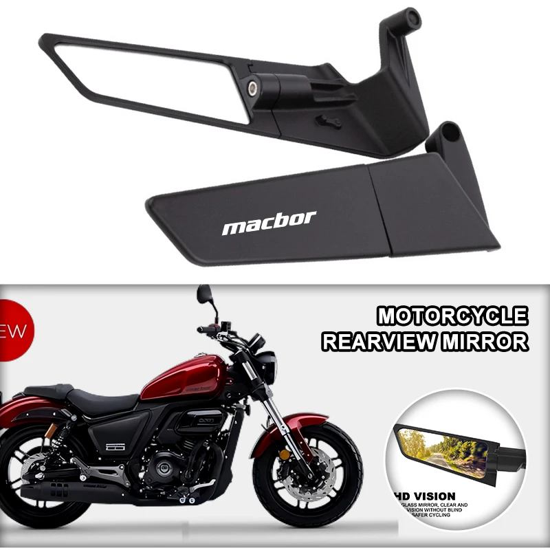 Фото Регулируемое зеркало заднего вида Stealth Wind Wing для мотоциклов Macbor Montana XR1 XR5 500 Rockster flat 125 Mile500 Ei №1