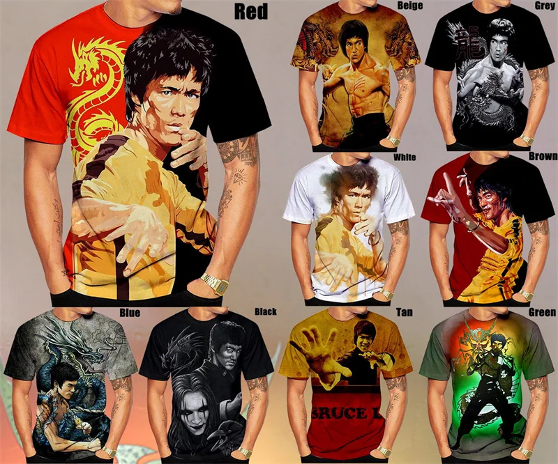 

Summer Men Martial Arts Pattern T-Shirts 3D Bruce Lee Printed T Shirts Casual Fashion Short Sleeve Tops Tees Quick-dry Tshirt