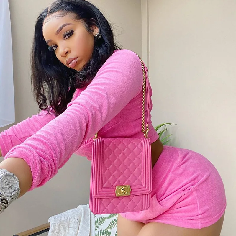 Pink Casual Two Piece Set Zipper Hoodie Crop Top and Pants Tracksuit Women Set Solid 2 Piece Set Women Autumn Summer Outfits New