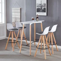 Bar table and bar Stools Set of 5pcs with Back,white and grey, Barstools Bar Height wood leg Bar Chair PU Upholstered Soft Case