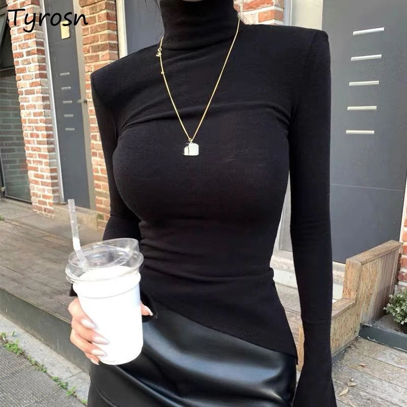 

Long T-shirts Women Sexy Irregular Warm Tops Slim Autumn Winter Inner Turtleneck Clothes Simple Females Stretchy Ulzzang Casual