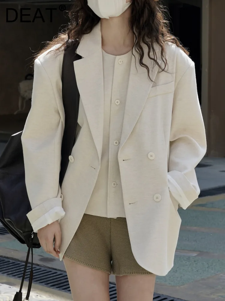 

Женский однобортный Блейзер DEAT, свободный однотонный пиджак с отложным воротником и длинным рукавом, лето 2023