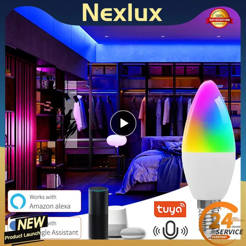 

1~5PCS Rgb Dimmable Light Timing Function Wifi Smart Bulb Voice Control Remote Control Led Candle Bulb Smart Home E14 Smart Bulb