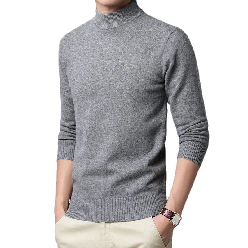 

2023 Y2K 2023 Sweater Warm Men's Half Turtleneck Solid Color Pullover Fashion Thickening Middle-aged Long-sleeved Top