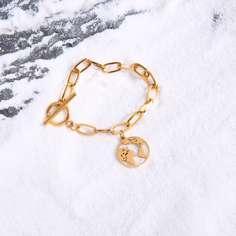 Женский браслет из нержавеющей стали с изображением карты мира
