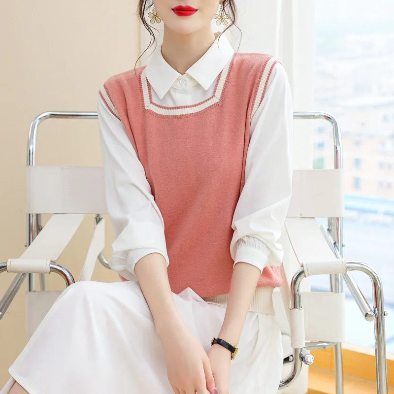 

Женский Однотонный свитер, вязаный шерстяной жилет свободного покроя, зима 2023