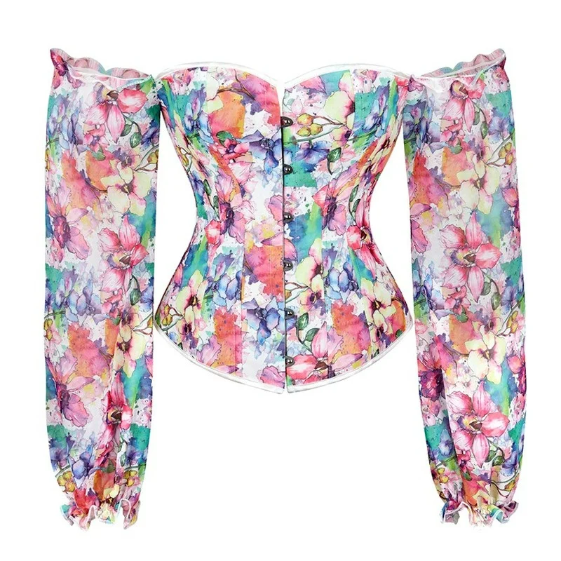 

Long-sleeve Floral Corset Top Chic Corsets for Women DropShipping
