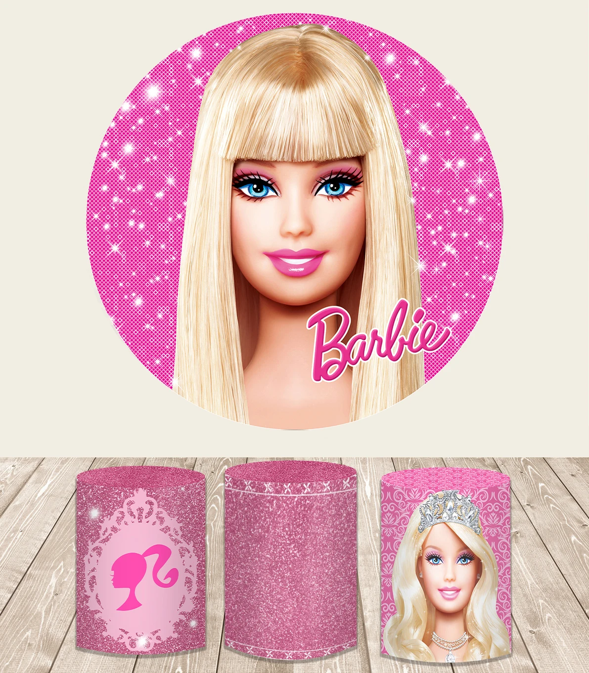 

Pink Glitters Barbie Princess Round circle Backdrop Birthday Photo Background Crown Circle Photo Booth Props Covers