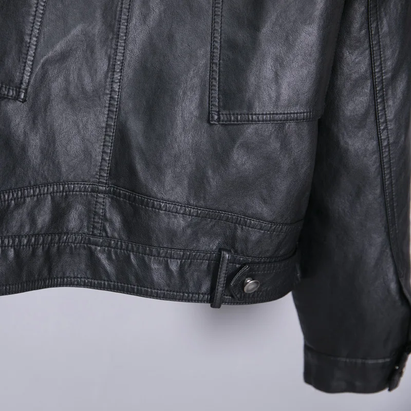 Single breasted lapel large pocket leather coat 2023 spring new short high waist coat small leather jacket