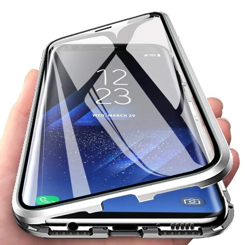

Magnetic Metal Protective Case For Samsung Galaxy Note 8 9 10 20 Plus Case S8 S9 S10 S21 S20 Plus Ultra Double Sided Glass Case