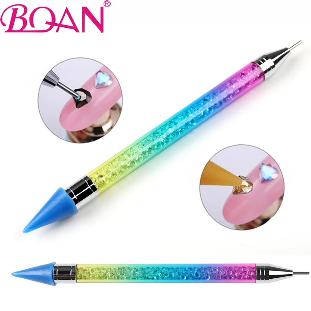 BQAN 1pc New Rainbow Dual-Heads Acrylic Dotting Wax Pen Gradient Rhinestones Gem Picker Crystal Picking Nail Art Manicure Tools - купить по