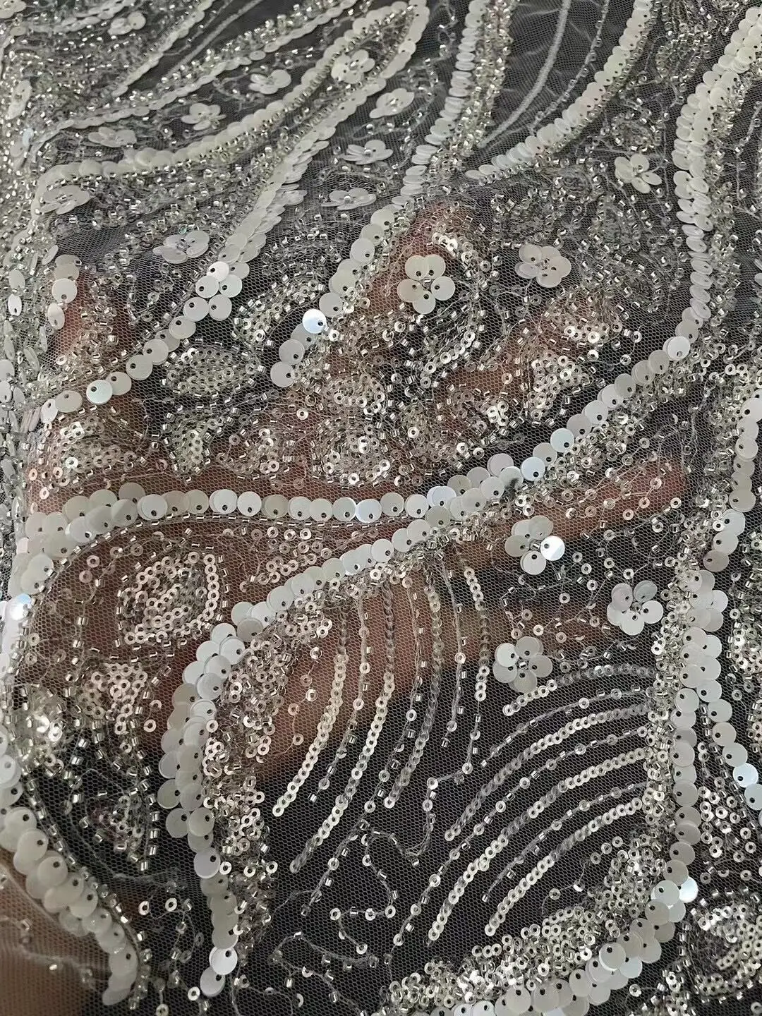 Кружевная ткань с блестками и бусинами яркая кружевная высококачественное