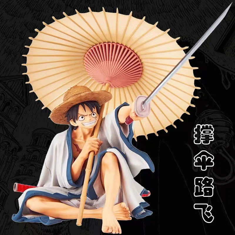 

Anime Umbrella Sitting Position 10cm Luffy Top Battle White Kimono Figure Decorations Room Decoration Give a Friend