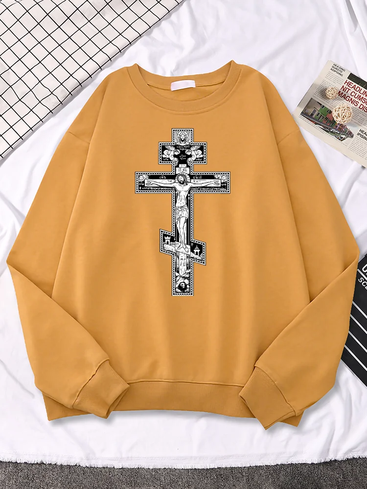 

Gothic Dark Style Orthodox Cross Jesus Little Angel Print Woman Hoody Creativity Street Pullover Fashion Cool Tops Female Hoodie