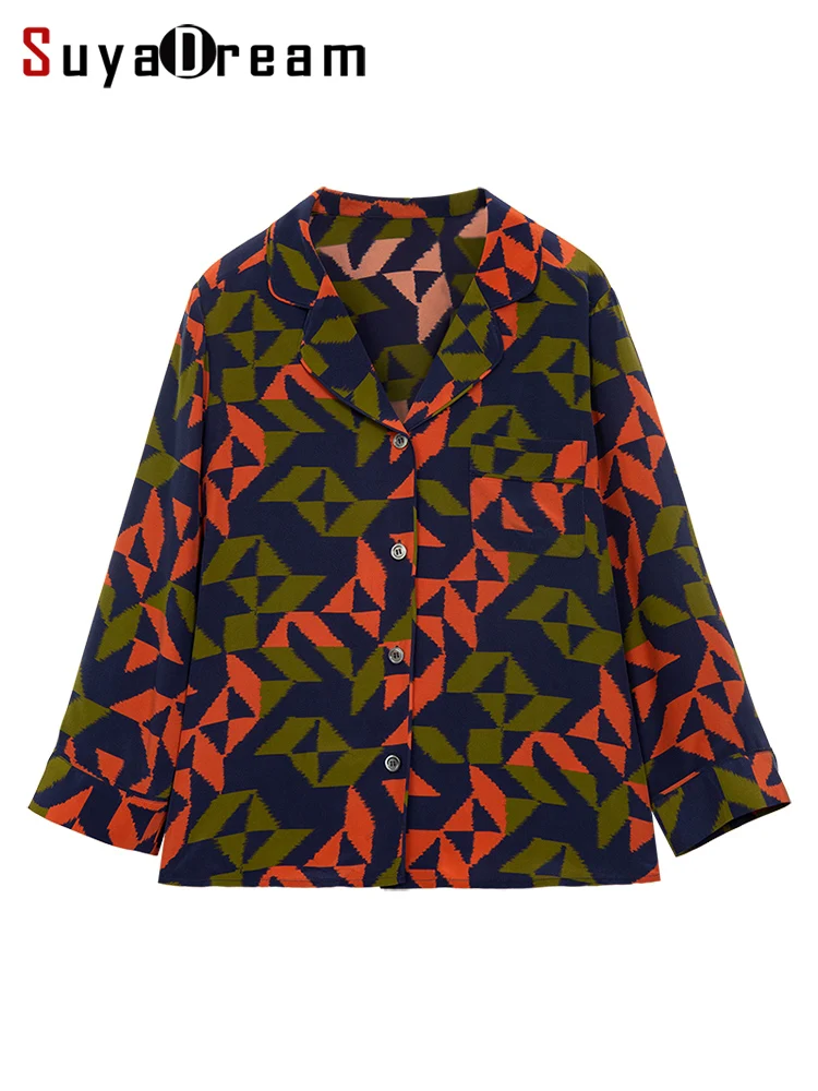 SuyaDream Woman Vintage Shirts 100%Silk Crepe Long Sleeves Single Pocket Blouses 2022 Spring Autumn Casual Top